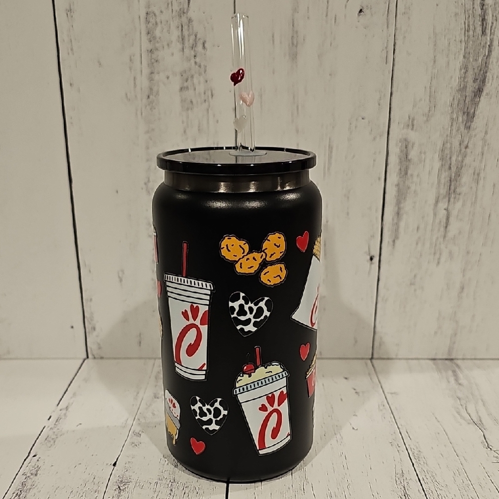 Chick-fil-A Themed Black Insulated Tumbler with Red and White Accents